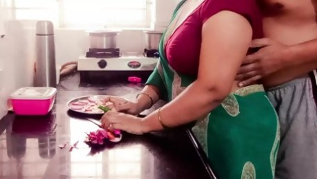 Desi Indian Big Boobs Stepmom Arya Fucked by Stepson in Kitchen while Cooking.