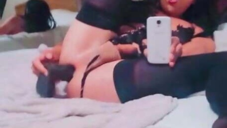 Trans sissy girl Karly Fucks Black dildo